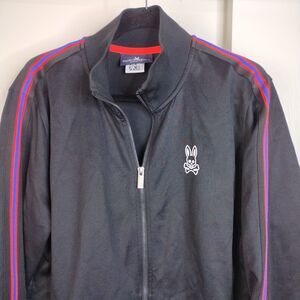 Psycho Bunny Crosby Full Zip Track Jacket Mens Size Large L Black Zip Pockets